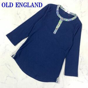 オールドイングランドコットン長袖リブカットソーネイビーOLD ENGLAND カジュアル ブランドネーム入りボタン 36 C9423