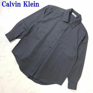 Calvin Klein カルバンクライン長袖ボタンシャツグレーウール100％ ゆったり感 オーバーサイズ ９ C9556