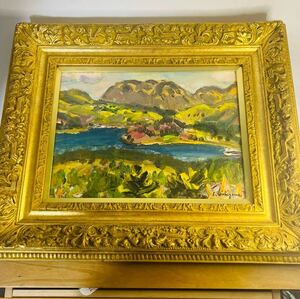 日本芸術院会員　西山真一　「山湖（箱根）」　４ 号　油彩　国宝　油絵 美品　風景画 