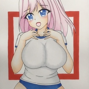 ④手描きイラスト 女の子 巨乳 体操服 ブルマ Ｂ5サイズ ケント紙 の画像3