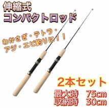 ショートロッド 釣り竿 2本セット 穴釣り 伸縮 コンパクトロッド テトラ ワカサギ えび　ロック　釣り 子供　エギング　釣竿_画像1