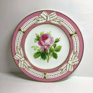 イギリスアンティーク 華やかな薔薇絵金彩プレート リボン模様 ミントン/ハンドペイント /飾り皿 