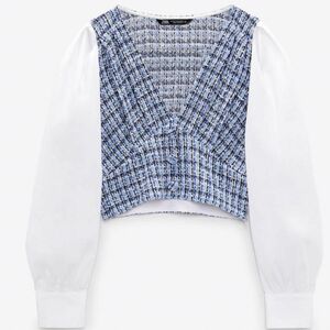 ZARA　コントラスト　テクスチャー　トップス　ブルー　ブラウス　ギンガムチェック　バルーントップス　フリル　青　GRL　H&M 