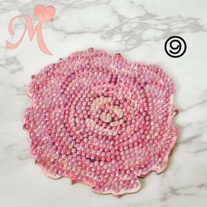 ハンドメイド 5D ダイヤモンドアート コースター 完成品 ビーズアート 薔薇 バージョン ⑨