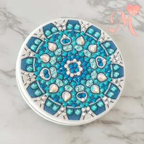 ハンドメイド 5D ダイヤモンドアート 完成品 鏡 手鏡 両面鏡 化粧鏡 折りたたみ ミラー コンパクトミラー 曼荼羅