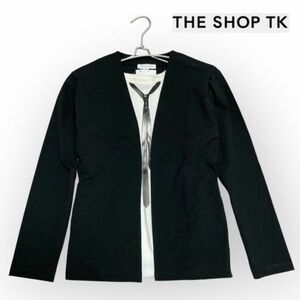 ★新品 THE SHOP TK タケオキクチ ノーカラージャケット ボタンレス カーディガン L 黒 ブラック★