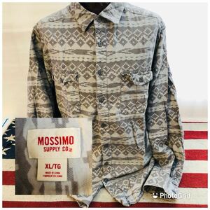 モッシモ　MOSSIMO XL オルテガ柄　コットン　ネルシャツ　シルバーグレー