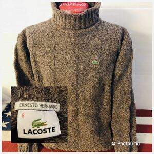 ラコステ　LACOSTE Mくらい　ウール　ケーブルニット　タートルネックセーター　杢ブラウン