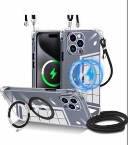  iPhone 15 Pro Max 用 ケース クリア ショルダー リング付き カバー 肩掛け調整可能 1.5M 韓国 