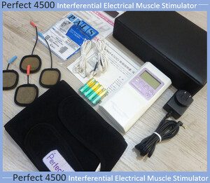 ★美品 脂肪燃焼・腹筋 筋肉強化 干渉低周波EMSマシン パーフェクト4500 メタボ シェイプアップ ダイエット マッサージ 粘着パッド付★