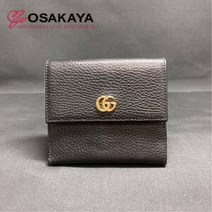 中古美品 GUCCI プチマーモント 二つ折り財布 レザー ブラック 456122 メンズ グッチ ウォレット 札入れ スナップボタン コンパクト