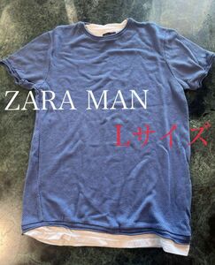 ZARA MAN EUR、USA Lサイズ　ブルー　Tシャツ　カットソー