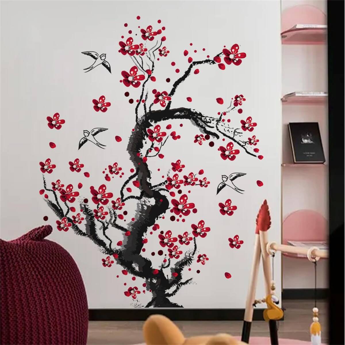 HOTIYOK 墙贴植物冬季梅花画红花贴纸树墙贴时尚DIY墙纸墙壁, 住房, 内部的, 工具, DIY 用品, 其他的