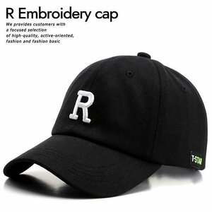 キャップ 帽子 メンズ レディース R アール 刺繍 シンプル 新品 1円 スタート 9009978 B-1 ブラック