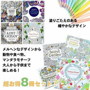 得得8冊セット ぬりえ 塗り絵 大人 子供 色鉛筆 マンダラ 花 動物 旅行 幾何学模様 不思議の国 花園7987941 8冊セット 新品 1円 スタートの画像3