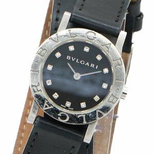 1円 稼働 BVLGARI ブルガリ ブルガリ QZ BB26SL 黒文字盤 12Pダイヤ SS 革ベルト ブランド 腕時計 クオーツ ウォッチ 正規品 1134820231219