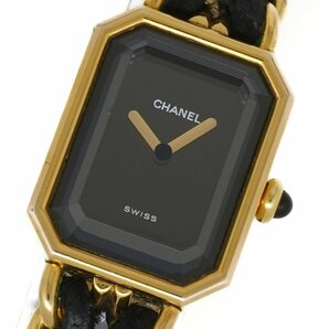 1円 稼働 良品 シャネル CHANEL QZ プルミエール Lサイズ H0001 黒文字盤 GP レディース 腕時計 クオーツ ウォッチ 111920231121の画像1