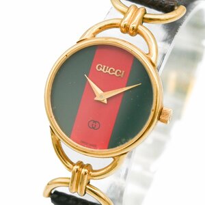 1円 稼働 GUCCI グッチ 6000 ゴールド QZ クオーツ シェリーライン文字盤 GP 腕時計 レディース ラウンド レザーベルト 129220240305