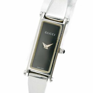 1円 稼働 GUCCI グッチ 1500L QZ クオーツ 黒文字盤 シルバー SS 腕時計 レディース バングルウォッチ スクエア ブランド 214020240312