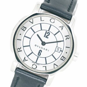 1円 稼働 BVLGARI ブルガリ ソロテンポ ST29S QZ クオーツ デイト 3針 シルバー 白文字盤 SS 腕時計 革ベルト ラウンド 1240420240130