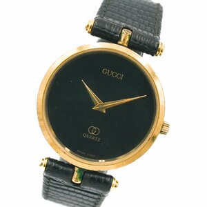 1円 稼働 GUCCI グッチ 2000 シリーズ シェリーライン ゴールド QZ クオーツ ブラック 黒文字盤 GP 腕時計 メンズ ラウンド 15420240220