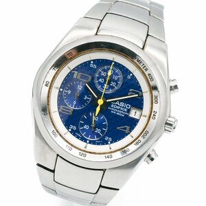 1円 稼働 箱付 CASIO EDIFICE カシオ エディフィス EF-501 QZ クオーツ クロノグラフ デイト スモセコ 青文字盤 SS 腕時計 211420240312