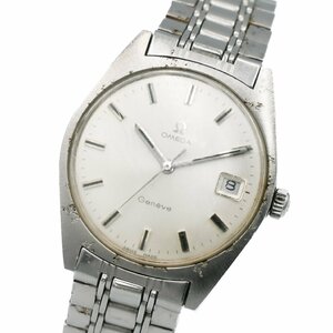 1円 稼働 OMEGA オメガ GENEVE ジュネーブ ヴィンテージ 手巻き デイト 3針 銀 シルバー文字 SSベルト 腕時計 ラウンド 122020240227