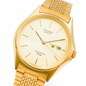 1円 CITIZEN シチズン 6100-G03693K QZ クオーツ デイデイト 3針 シャンパン 金文字盤 ゴールド GP 腕時計 メンズ ラウンド 242220240326の画像1