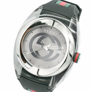 1円 稼働 箱/保証書付 GUCCI グッチ 137.1 シンク シェリーライン QZ クオーツ デイト 3針 グレー文字盤 SSラバー 腕時計 129920240305