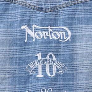 ☆未使用・メンズ ☆ ノートン ロゴ刺繍 抗菌防臭 チェック柄 5分袖 デニムシャツ XL NORTON ブリーチ 定価約11,990円 の画像10