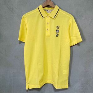  tag attaching unused adabat Adabat poly- cotton . sweat speed . deer. . Golf wear short sleeves . badge polo-shirt size.48 (L) yellow yellow color 