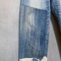 希少 ANACHRONORM Reading アナクロノーム PATCHWORK REMAKE DENIM ブリーチ ダメージ加工 パッチワーク リメイク デニムパンツ size.W32_画像5