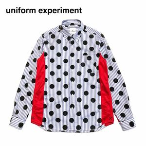 ☆美品 ユニフォームエクスペリメント uniform experiment メッシュ切替 ストライプ ボタンダウン シャツ 長袖 soph フラグメントデザイン