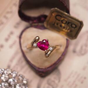 ＊K9ダイヤモンド&ルビーリング＊英国アンティーク イギリス ヴィンテージ 金 昭和レトロ ring vintage antique gold ruby diamond (検K18