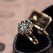 ＊K9ネオンブルーアパタイトリング＊英国アンティーク イギリス ヴィンテージ 指輪 昭和レトロ ring vintage antique gold apatite (検K18_画像3