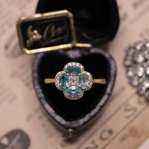 ＊K9ネオンブルーアパタイトリング＊英国アンティーク イギリス ヴィンテージ 指輪 昭和レトロ ring vintage antique gold apatite (検K18_画像1