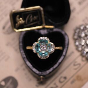 ＊K9パライバブルーアパタイトリング＊英国アンティーク イギリス ヴィンテージ 指輪 レトロ ring vintage antique gold apatite (検K18