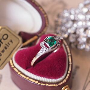 ＊K9エメラルドグリーンアールデコリング＊英国アンティーク ヴィンテージ ヴィクトリアン 金 emerald ring vintage antique gold (K18 の画像3