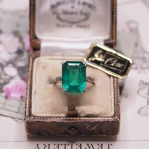 ＊K9エメラルドグリーンジュエルリング＊英国ヴィンテージ イギリス アンティーク 指輪 レトロ ring emerald vintage antique gold (検K18 _画像1