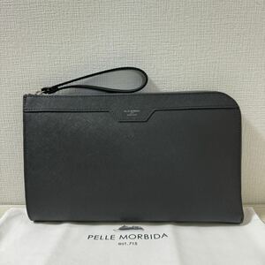 【値下げ】【新品】定価30800 PELLE MORBIDA ペッレモルビダ クラッチバッグ　Capitano キャピターノ　チャコールグレー　レザー　セカンド