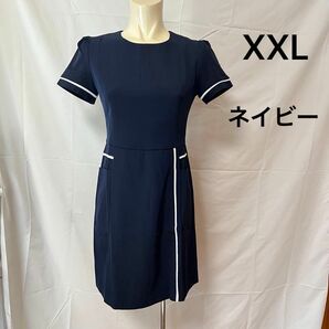 XXL 新品 ネイビー サロン 美容 医療系 制服 ワンピース 半袖