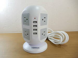 Y0357★\1～TESSAN　家庭用　電源タップ　タワー式　USB:４口　タップ:８口　コード:3.0m　model:JW401