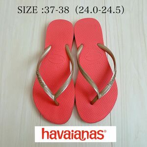 ハワイアナス havaianas ビーチサンダル ピンク×ゴールド 37-38 24-24.5cm