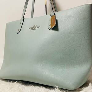 1円〜入手困難品●COACH コーチ トートバッグ ビジネス ビジネスバッグ ブリーフケース 本革 レザー ブルー系 肩掛け A4 大容量 チャーム