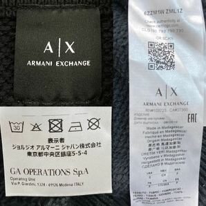 美品/●ARMANI EXCHANGE アルマーニエクスチェンジ ニット ショールカラー 長袖 ローゲージ 現行モデル サマーコットン メンズ 黒 ブラックの画像9