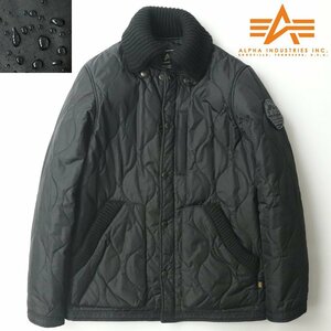 美品 ALPHA INDUSTRIES INC, アルファ 撥水 リップストップナイロン キルティングジャケット 黒 ブラック M 中綿入り ブルゾン