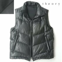 【ふかふか羽毛！】美品 THEORY セオリー 羊革 ラムレザー ダウンベスト 黒 ブラック 36 JP:S スタンドカラー 相場価格￥75,600-_画像1