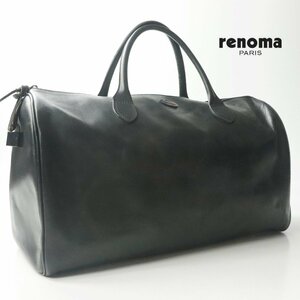 美品 renoma PARIS レノマ パリ 牛革 シュリンク オールレザー ボストンバッグ 黒 トラベル ユニセックス【相場価格￥66,000-】