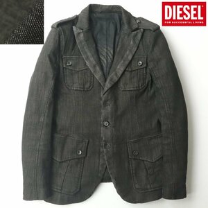 美品 DIESEL ディーゼル JASSYO 008HE ストレッチ ブラックデニム ミリタリージャケット ブレザー S テーラード【相場価格￥45,250-】-