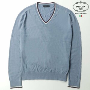 美品 PRADA プラダ 春物 シルク混ウール スプリングニット Vネック セーター 48 JP:L ハイゲージ メンズ【相場価格￥341,000-】